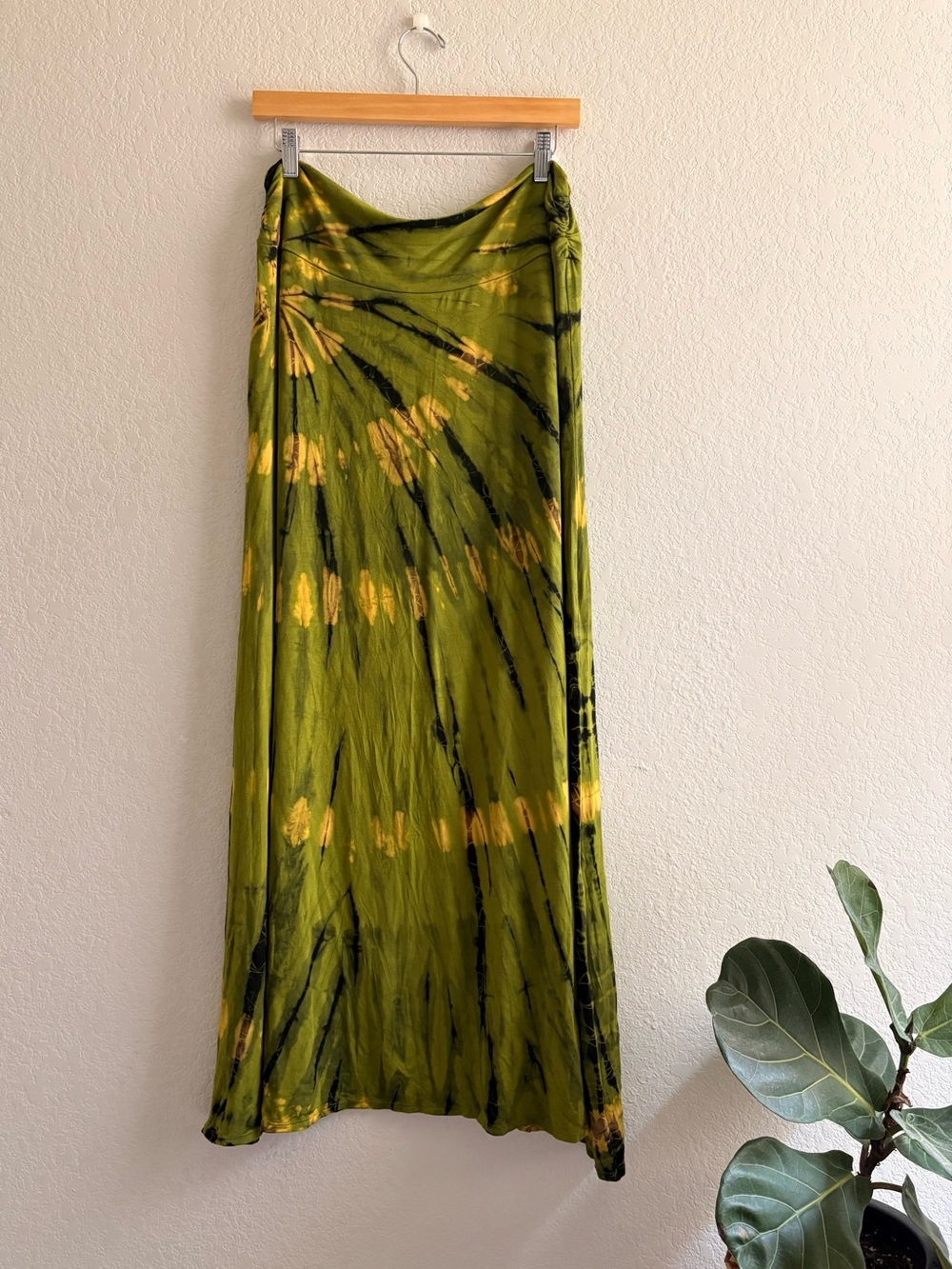 Earthbound Hand Tie Died Maxi Bohemian Green Skirt XXL